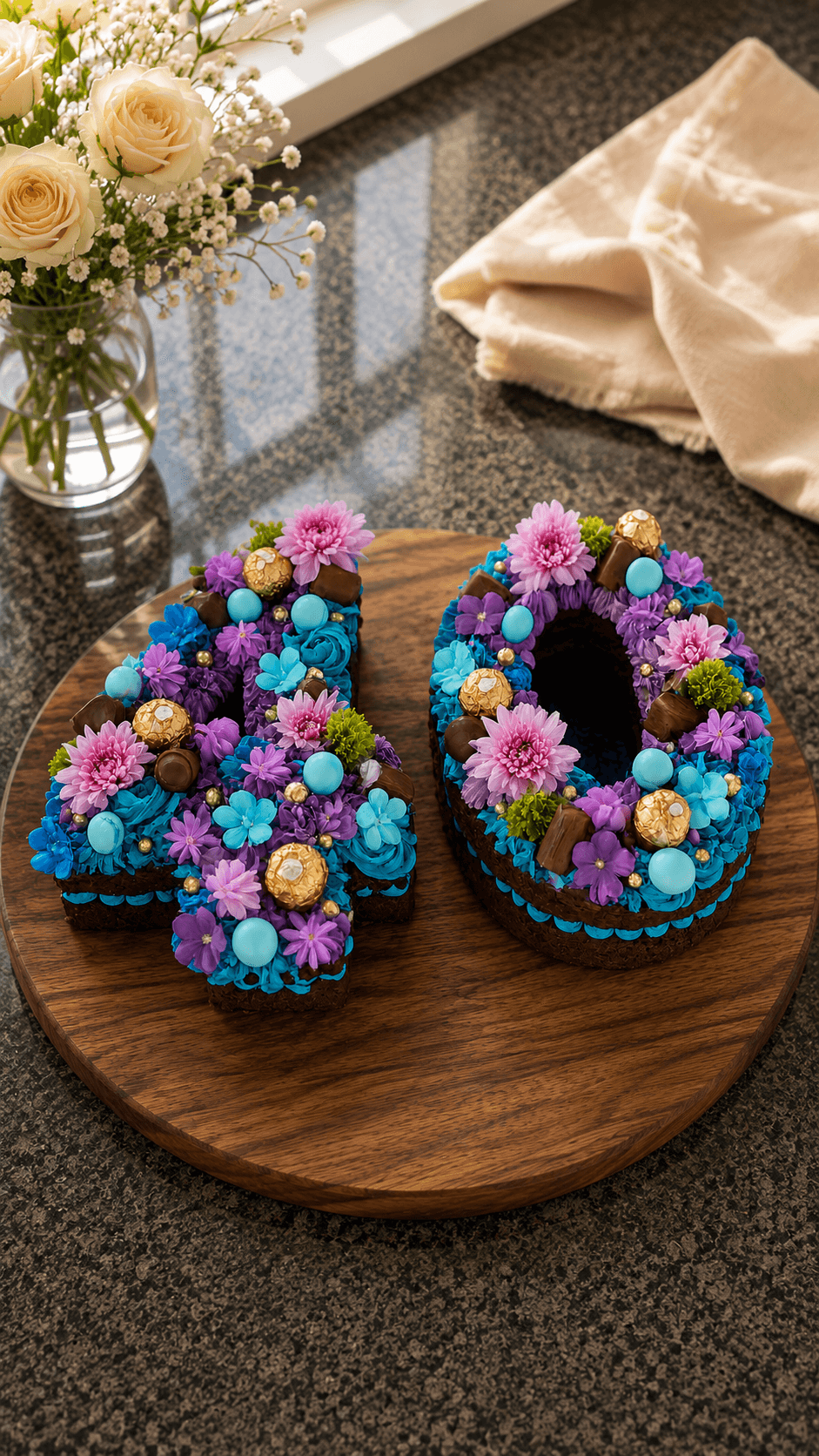 Colourful number-shaped celebration cakes
